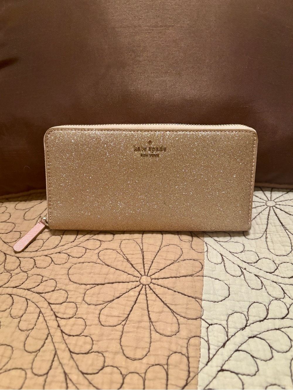 Kate Spade Mavis Street Neda Rose Gold Glitter Zip Around Wallet - Excellent